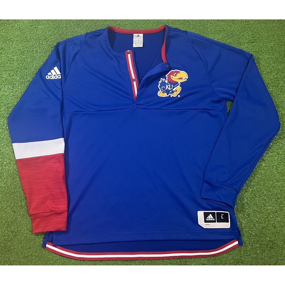 Kansas Jayhawks Team Issue Shirt L Jayhawk Basketball KU Warmup Henley Sweater